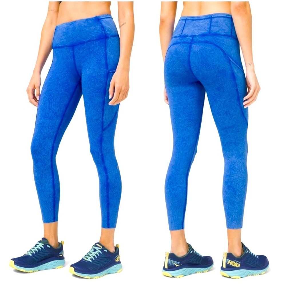 Lululemon Fast and Free high rise 25” size 8 ice dye wash Cerulean Blue